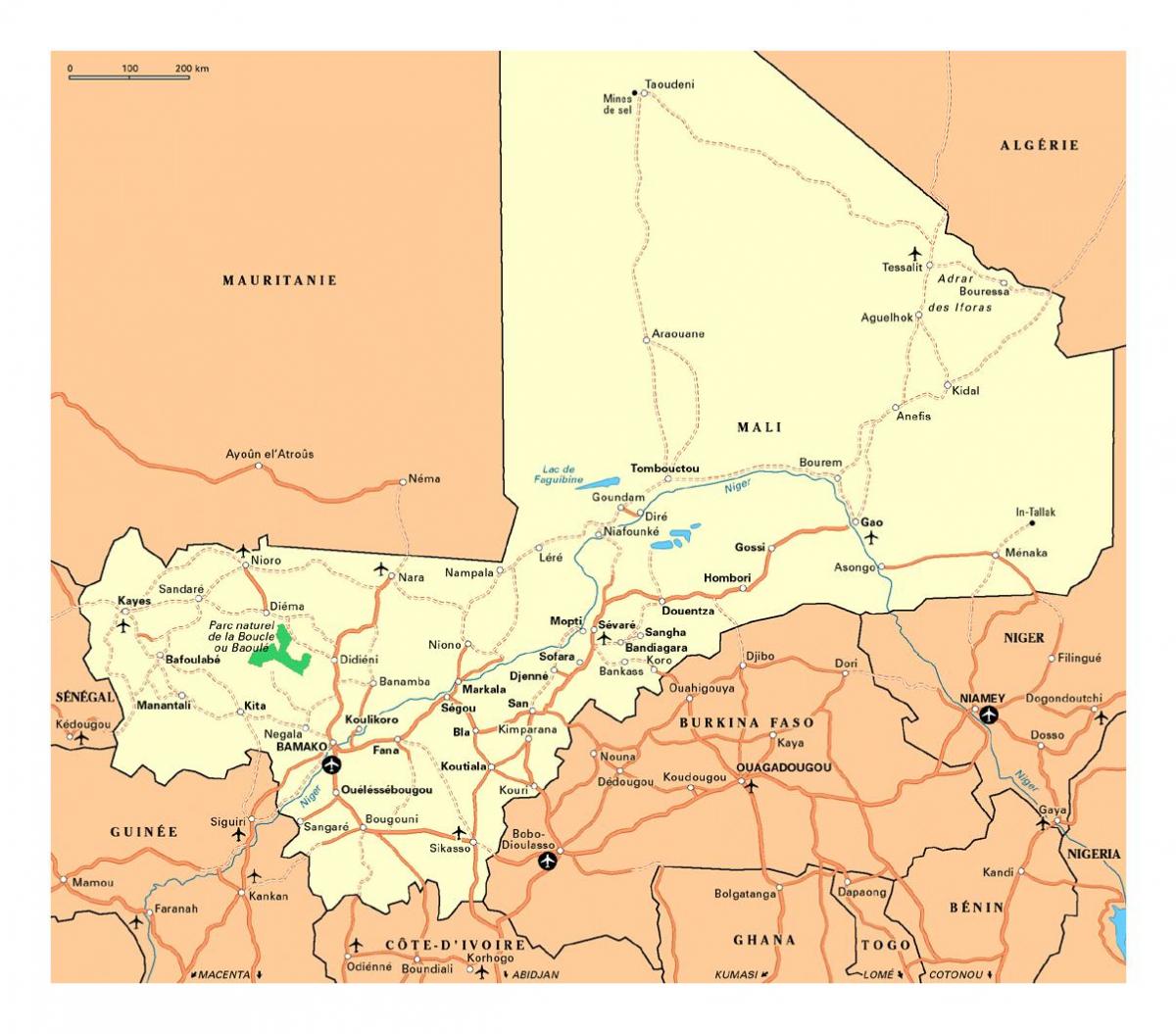 Mapa Mali mestá