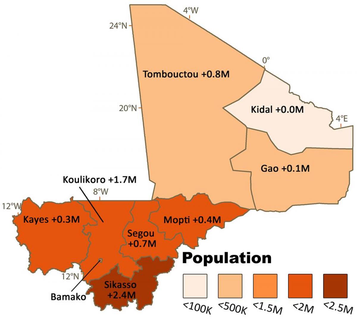Mapa Mali obyvateľstva