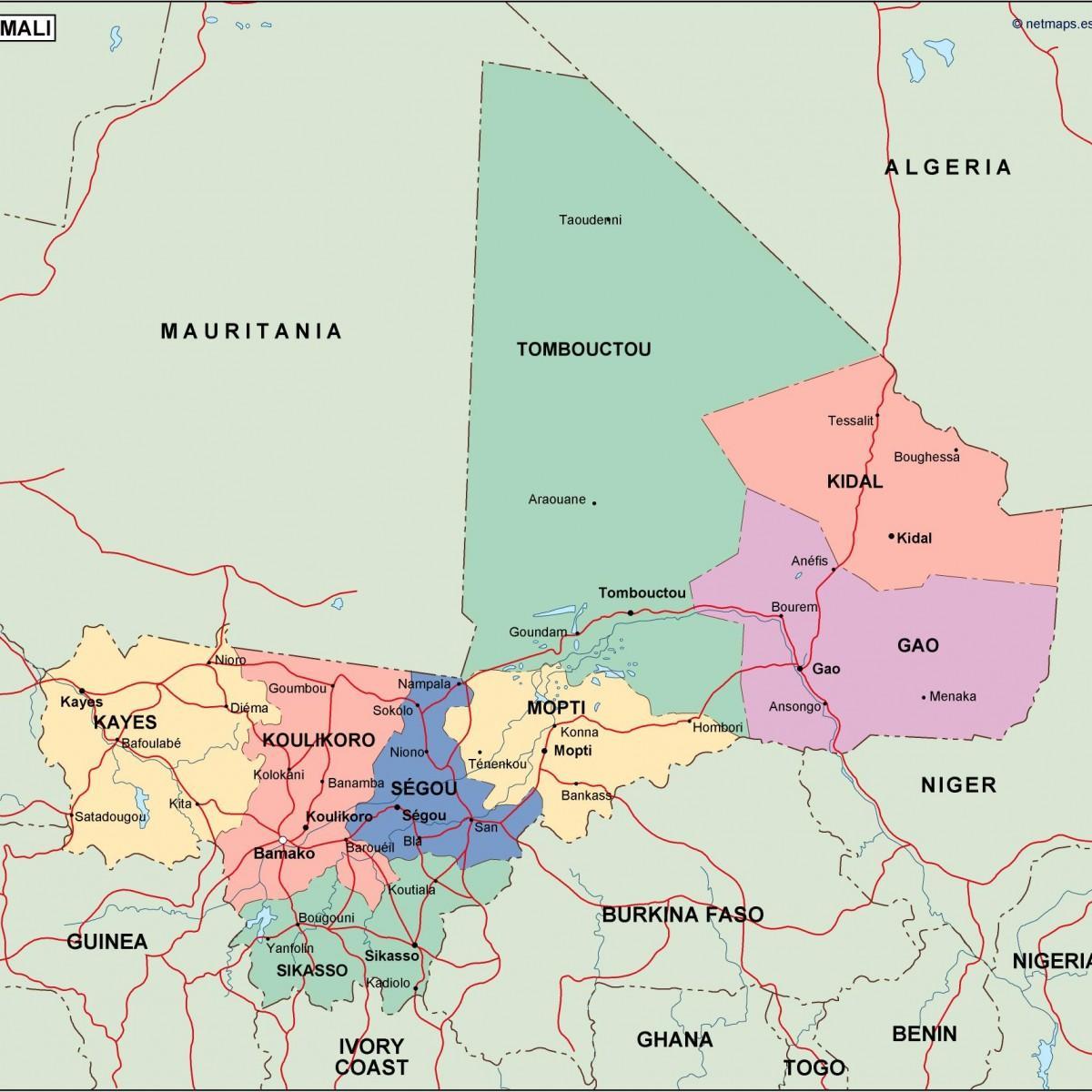 Mapa politických Mali
